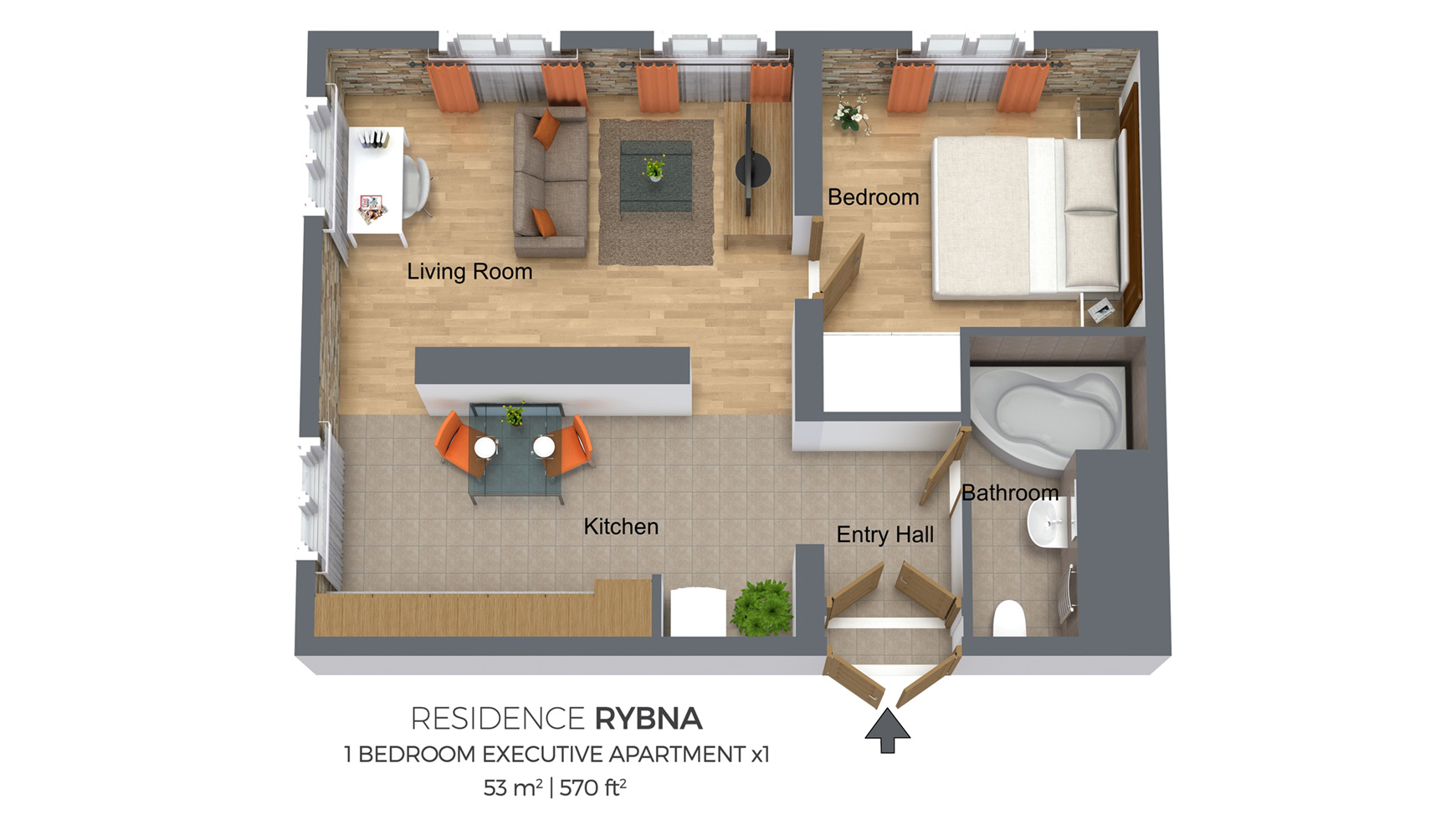 Floorplan of Residence Rybna one-bedroom apartment