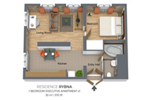 Floorplan of Residence Rybna one-bedroom apartment