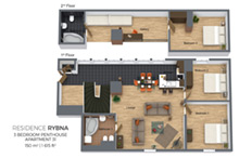 Floorplan a three bedroom duplex apartment No. 31 in Residence Rybna