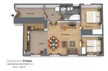 Floorplan of a two bedroom apartment type 3 in Residence Rybna